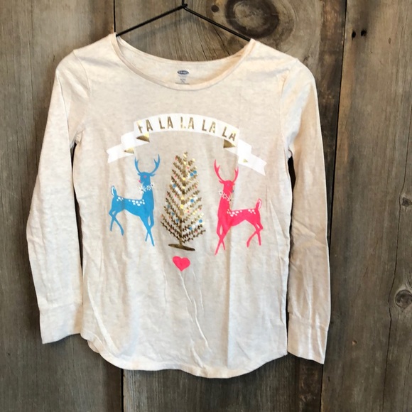 Old Navy Holiday Graphic Long Sleeve Top Size 14 - Picture 1 of 13